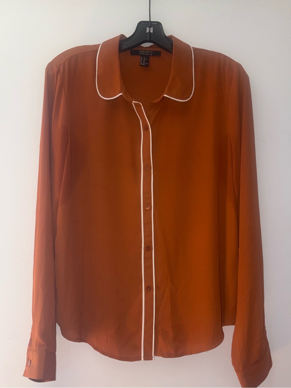 Forever 21 Rust Long-Sleeve Shirt with White Piping